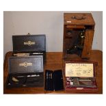 Vintage brass microscope, two micrometres etc Condition: