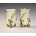 Pair of 19th Century English porcelain vases having encrusted Lily Of The Valley decoration on a