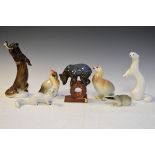 Collection of seven Lomonosov animal and bird figures Condition: