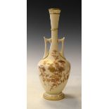 Late 19th Century Royal Worcester two handled baluster shaped vase having gilt foliate decoration on