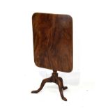 19th Century mahogany rectangular snap-top supper table standing on a turned pillar and tripod