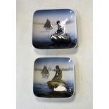 Two Royal Copenhagen pin dishes, each decorated with the Little Mermaid Condition: