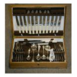 Silver plated canteen of cutlery in an oak case Condition: