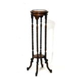 Reproduction mahogany finish beech torchère standing on barley twist supports Condition: