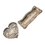 Victorian embossed silver heart shaped pin dish, London 1896 together with an Edward VII silver