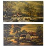 H. Baumgart - Oil on canvas - A period rural winter scene, 49cm x 99cm, together with Buchholz - Oil