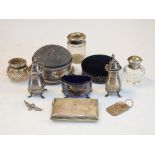 Various silver including pepperettes, pin cushion, cigarette case, salt etc, combined total of