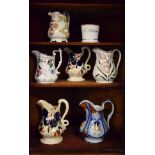 Collection of six 19th Century lustre glazed and other pottery jugs together with a 19th Century