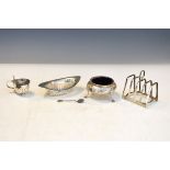 George V silver toast rack, Sheffield 1926, Victorian silver cauldron salt, London 1858, Edward