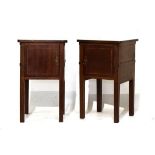 Pair of crossbanded mahogany pot cupboards on square supports Condition: