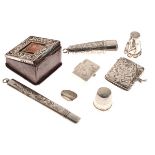 Edward VII embossed silver mounted stamp box, Birmingham 1903 together with various other silver and