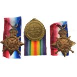 Medals - Three World War I medals comprising: 1914 Star awarded to T.20371 Driver James Goatcher,