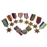 Medals - Collection of ten World War II Medals comprising: Defence Medal, War Medal, 1939-1945 Star,