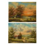 Pair of oils on canvas - Rural landscapes with cottages, each signed Fischer and with Mensing