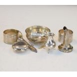 Pair of Victorian silver napkin rings, Birmingham 1884, unmarked white metal wine funnel and a small