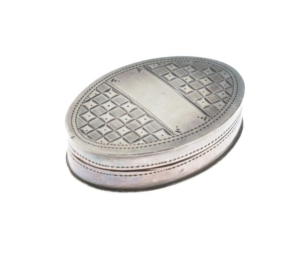 George III oval engraved silver pill box, Birmingham 1801 Condition: