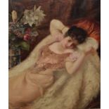 Vintage Pears print - A lady reclining on a chaise longue, 44cm x 33cm, framed and glazed Condition: