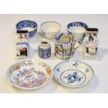 Various 18th and 19th Century ceramics including; Worcester tea bowl with blue and white painted