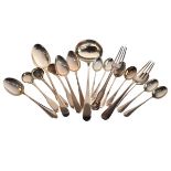 Six Elizabeth II silver teaspoons, Sheffield 1977, George III silver sauce ladle, London 1788 and