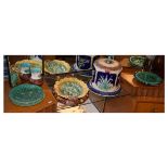 Late 19th Century majolica cheese dome and stand, similar bread plate, various dessert dishes and