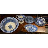 Collection of 19th Century English blue and white transfer printed items including: pearl ware bowl,