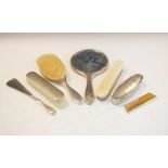 George V silver five piece brush set, Birmingham 1920-1915, together with a similar silver mounted