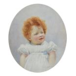 Catherine.B. Gulley - Oval watercolour - Portrait of a red haired baby, signed and dated 1929,