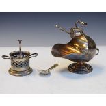 Silver plated helmet shaped sugar bowl, etc Condition: