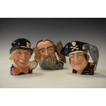 Three Royal Doulton large character jugs - Merlin D.6529, Long John Silver D.6335 and Mad Hatter D.