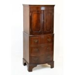 Reproduction mahogany drinks cabinet, the upper section fitted two doors, the base fitted three