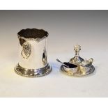Silver plated siphon stand having lion mask ring drop handles, together with a silver plated three