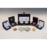 Coins - Five cased silver proof coins, together with two others and three other coins Condition: