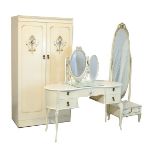 Mid 20th Century French style off-white finish three piece bedroom suite comprising: two door