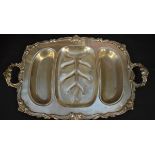 Silver plated two handled meat dish/tray having a cast foliate rim Condition: