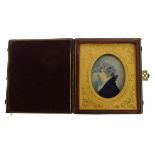 19th Century oval portrait miniature - Study of a gentleman in profile Condition:
