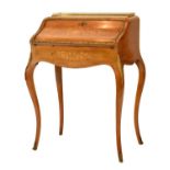 19th Century French lady's marquetry inlaid walnut bureau having cast brass mounts, allover