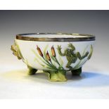 Late 19th Century German porcelain salad bowl decorated with frogs amongst rushes in relief and
