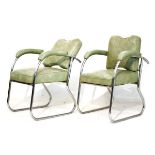 Modern Design - Pair of 1930's period chrome plated tubular framed make-up chairs, each having an