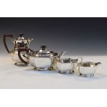 George V silver Art Deco tea service comprising: tea pot, hot water jug, two handled sugar and