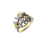 18ct gold and diamond set leaf spray dress ring, size J, 4.2g approx Condition: