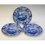 Three 19th Century Enoch Wood & Sons blue and white transfer printed side plates, each decorated