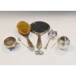 Assortment of silver items to include; silver backed dressing mirror and brush, oval silver