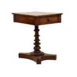 Victorian inlaid mahogany rectangular top side table fitted one drawer and standing on a turned