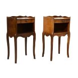 Pair of mid 20th Century oak tray top bedside tables, each fitted a single drawer, open shelf