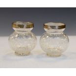 Pair of George VI clear crackle glass vases, each having a silver collar hallmarked Birmingham