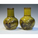 Pair of Salopian art pottery baluster shaped vases, each typically decorated with ferns on an