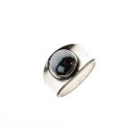 Georg Jensen Denmark 925 sterling silver dress ring, the tapered band with central cabochon, fully