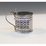 Late Victorian drum mustard pot having a pierced body, London 1898, 2.3oz approx Condition: