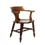 Early 20th Century beech and elm smokers bow elbow chair on turned supports Condition: