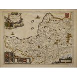 Antique Blaeu hand coloured engraved map - Somerset, 42cm x 54cm, framed and glazed Condition: